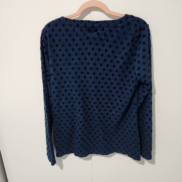 Talbots Women's Blue Top with Black Velvet Polka Dots Long Sleeve Shirt  Medium - Picture 3 of 3